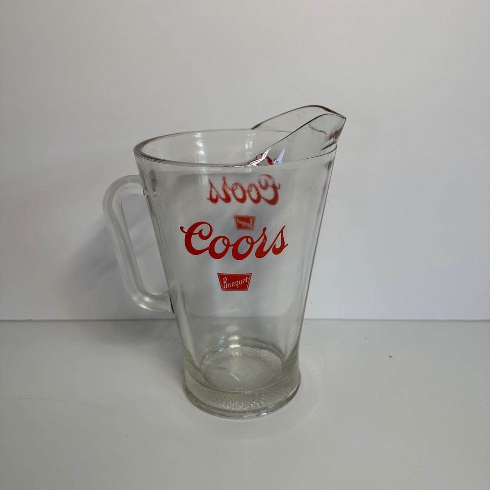 Vintage 1970s‎ Coors Banquet Heavy Large Glass Beer Pitcher 64 oz. Barware